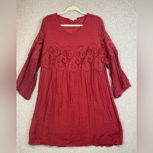 Indigo Rose burgundy wine midi dress 3X lace sleeve boho A-line paisley